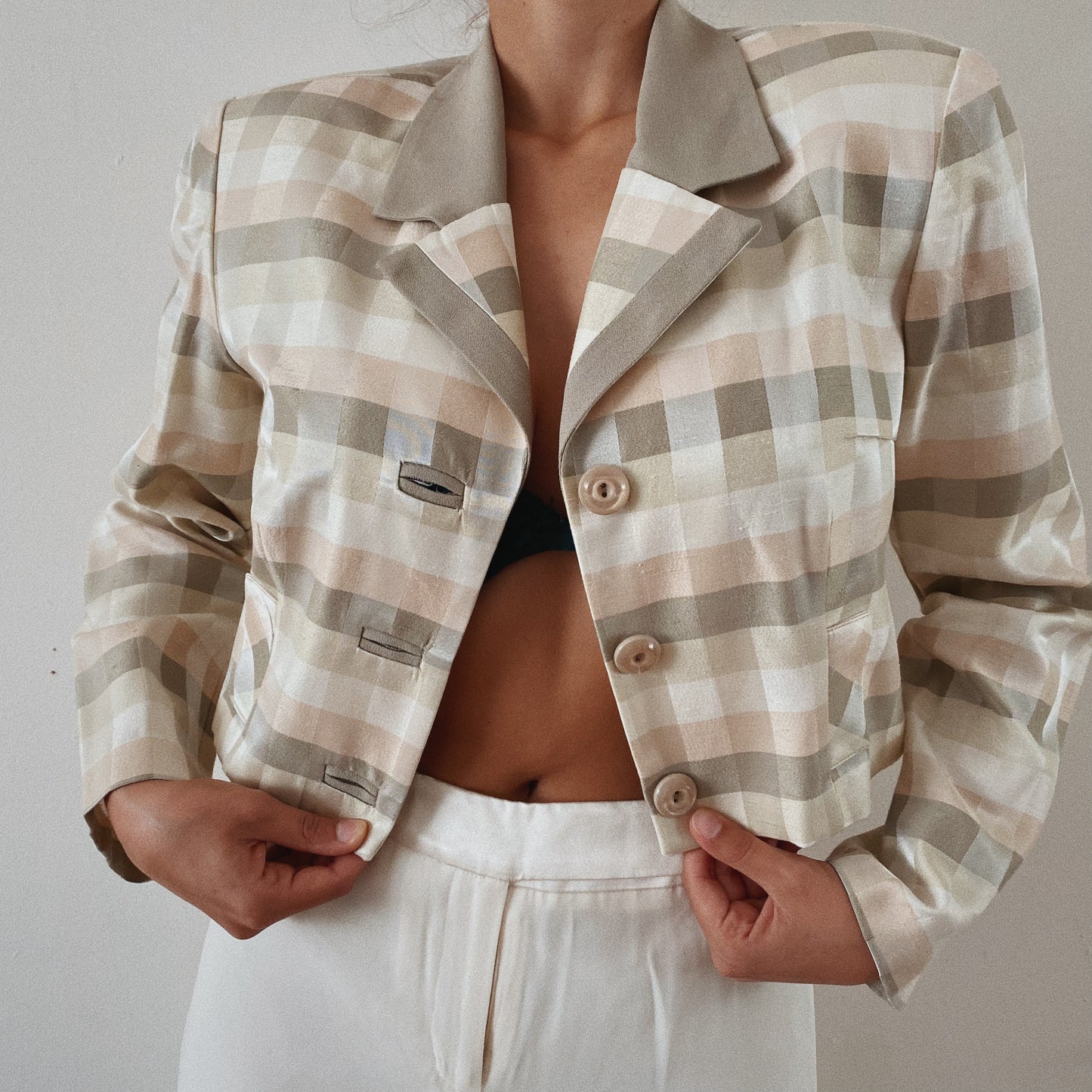 80's Vintage Cropped Checkered Blazer