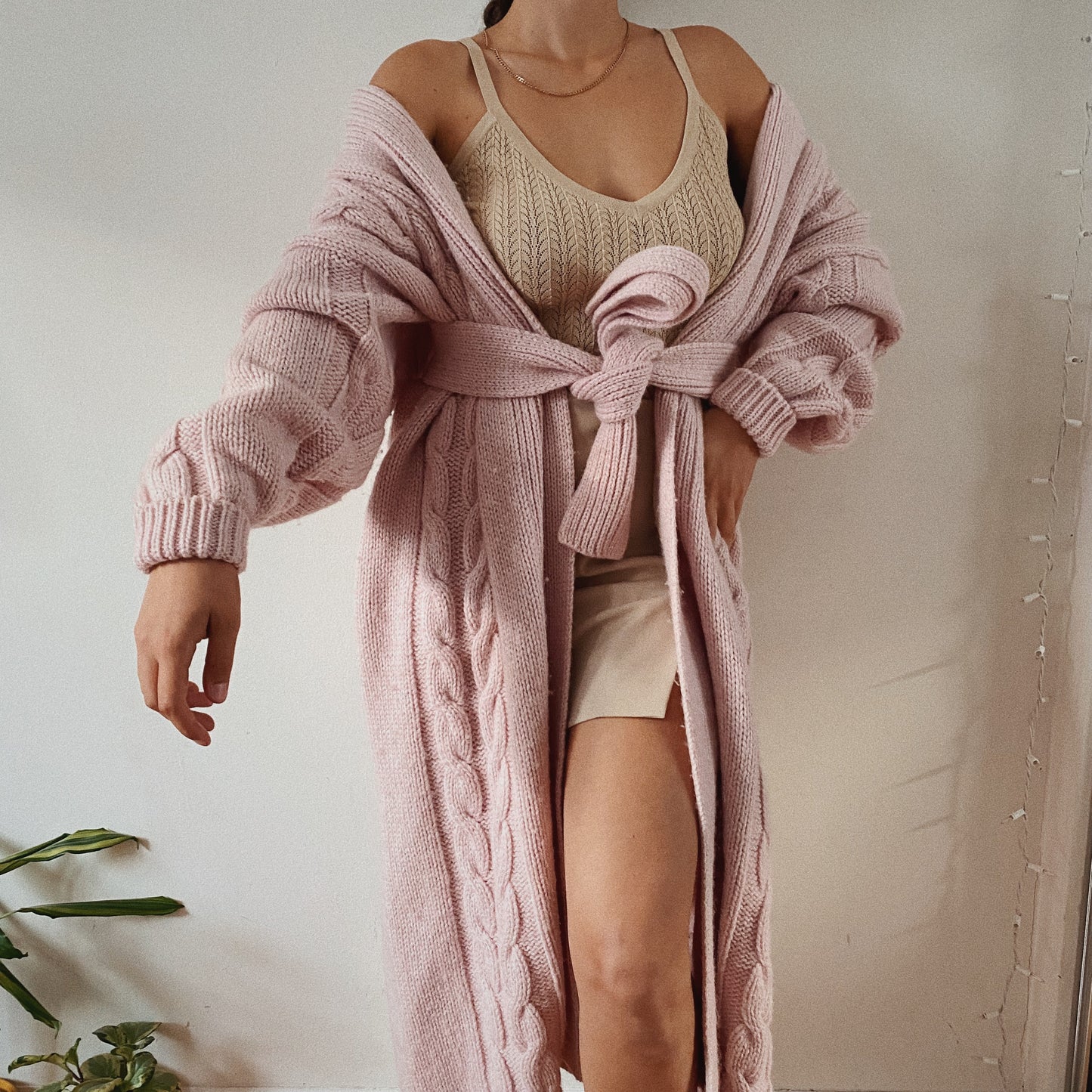 Vintage Wool Pink Maxi Belted Jacket
