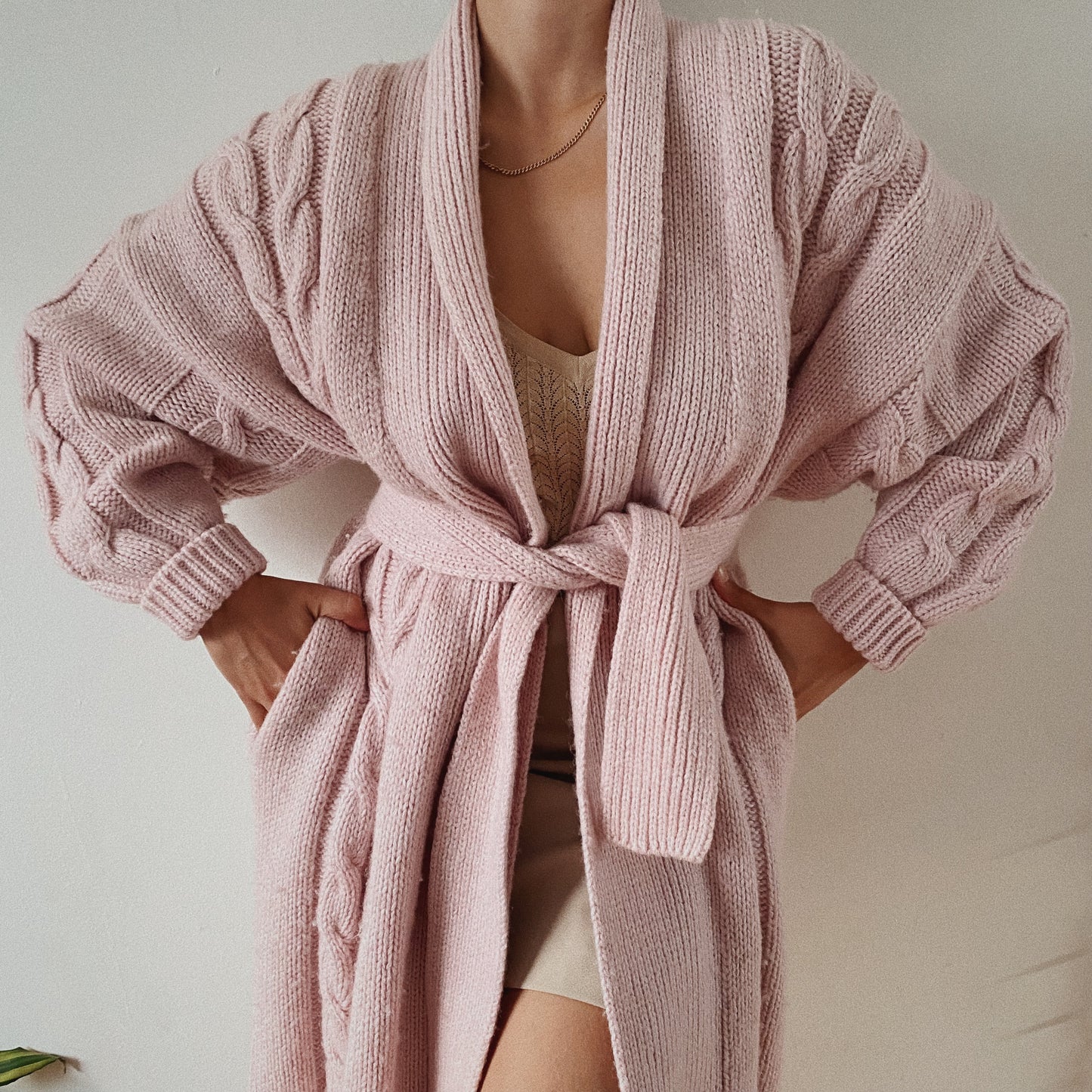 Vintage Wool Pink Maxi Belted Jacket