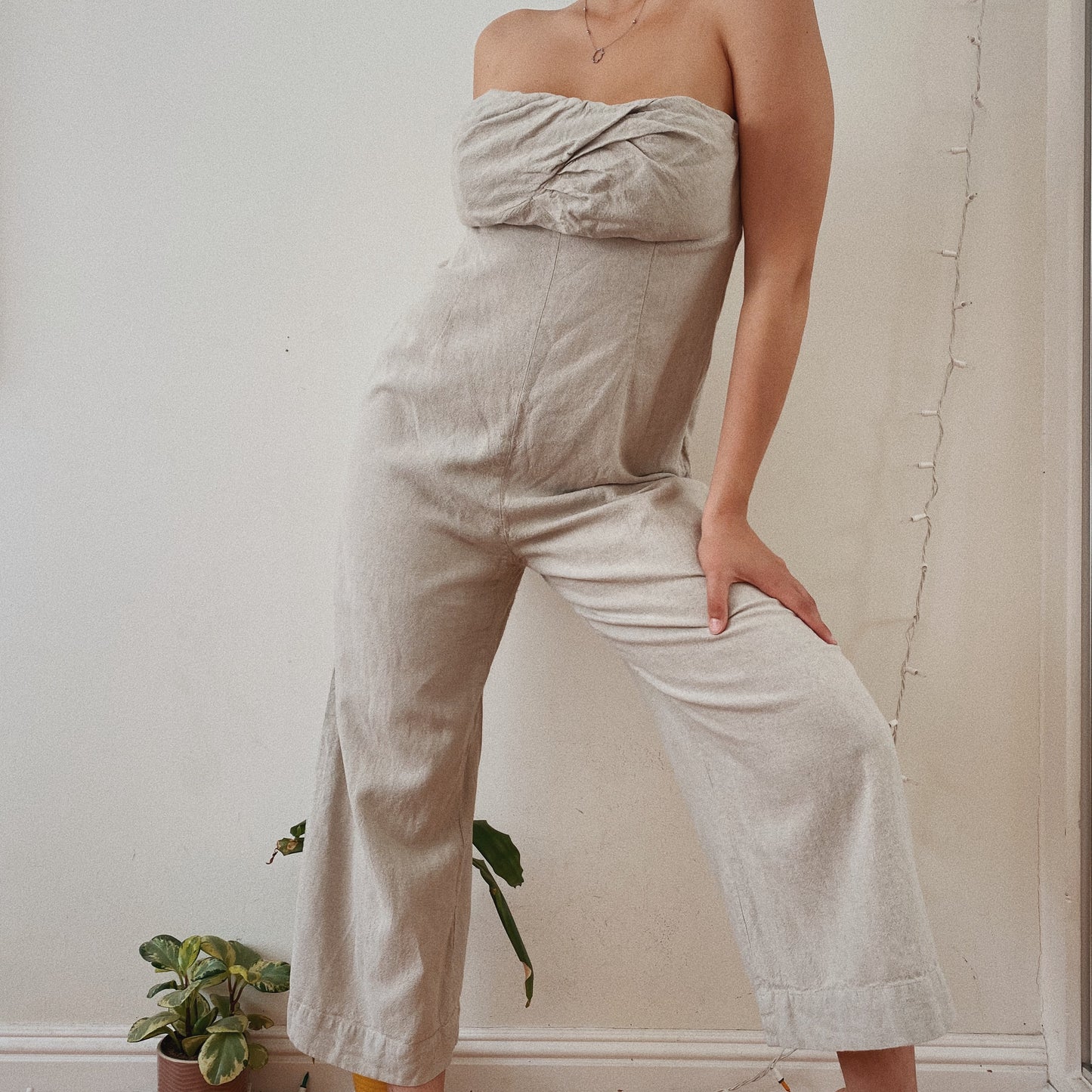 Linen Tube Top Beige Jumpsuit