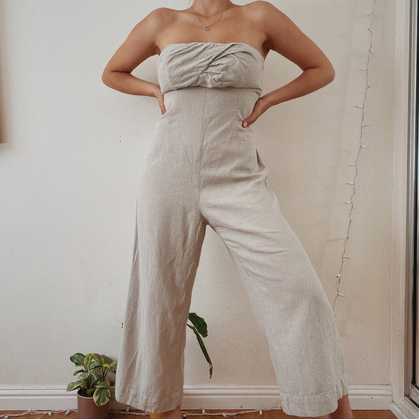 Linen Tube Top Beige Jumpsuit