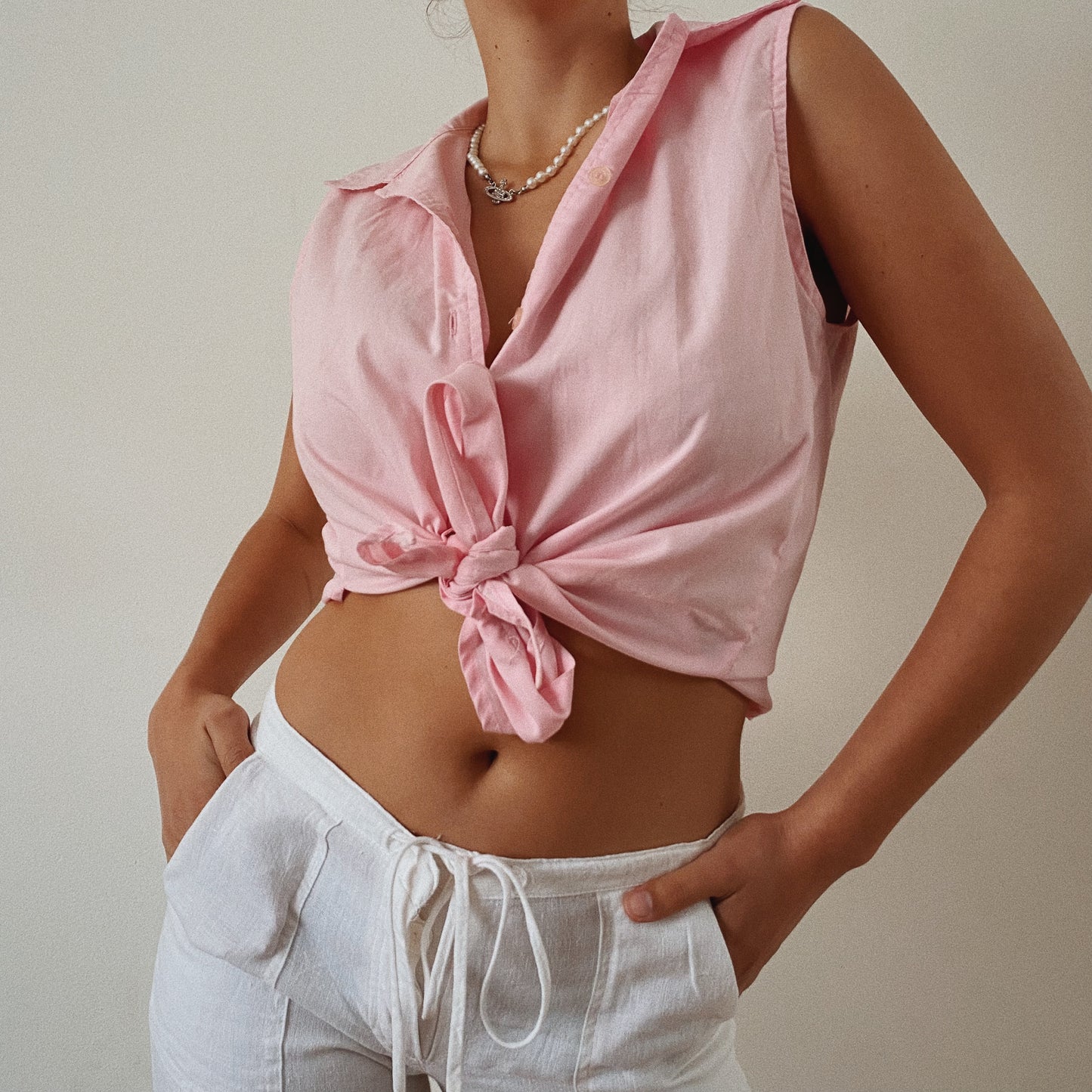 80s Pink Sleeveless Blouse