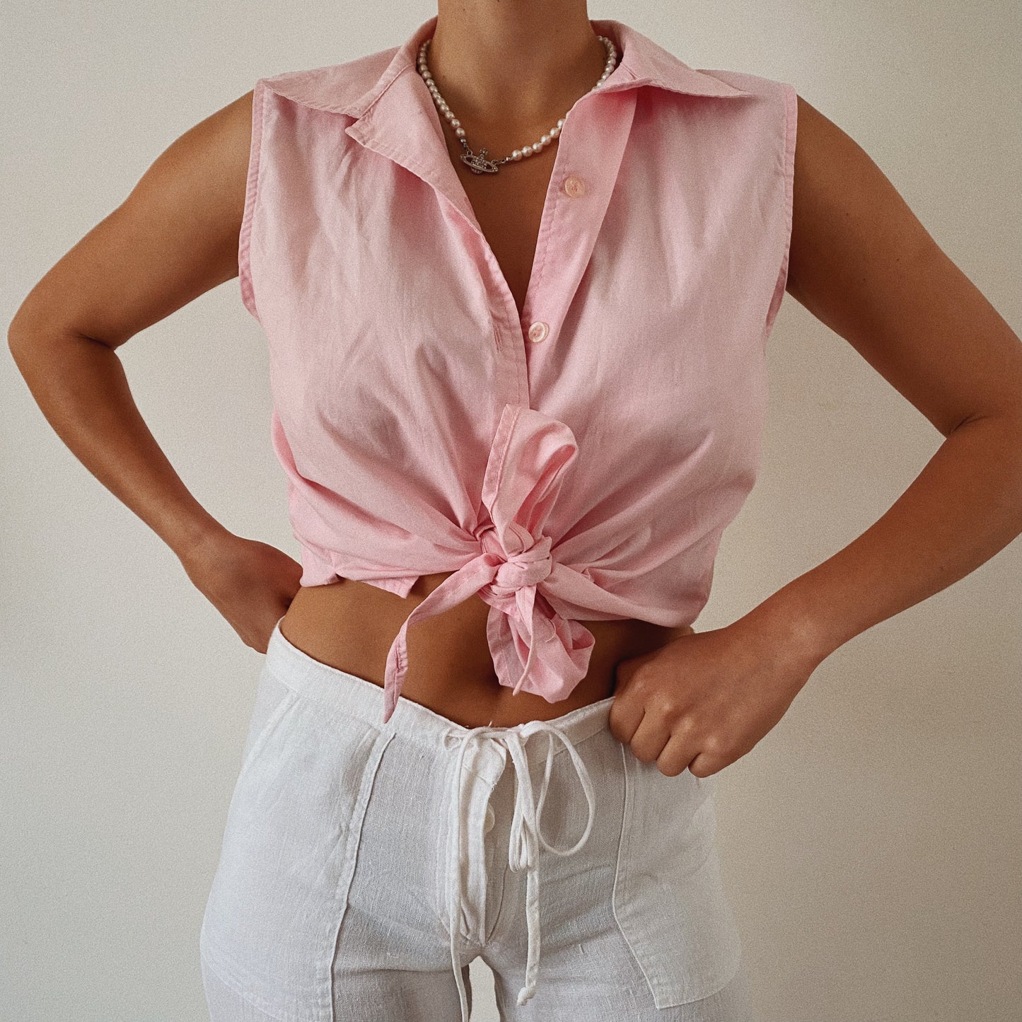80s Pink Sleeveless Blouse