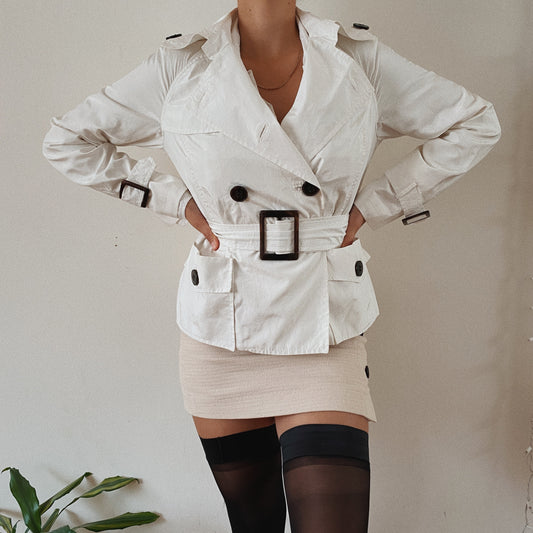 Zara Y2K White Belted Trench Jacket