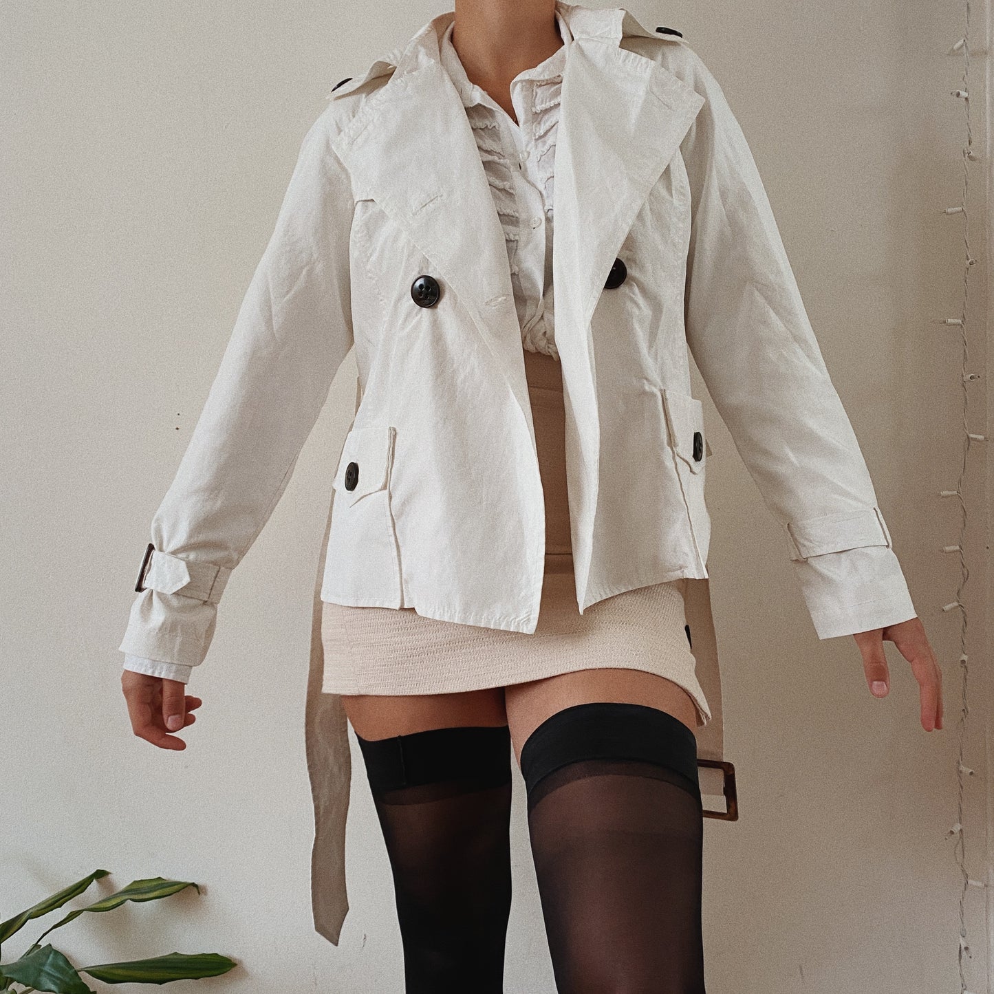 Zara Y2K White Belted Trench Jacket