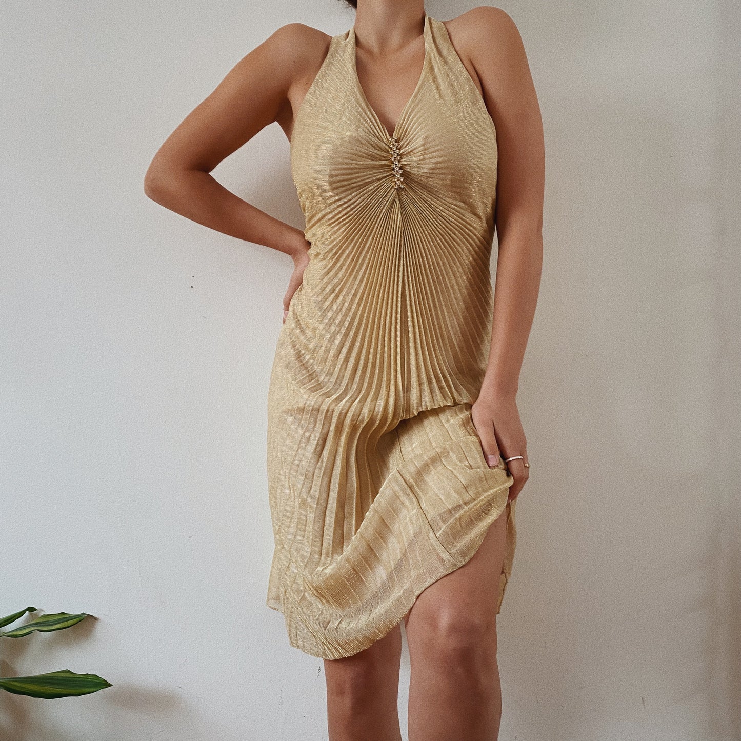 20s Style Golden Halter Butterfly Dress