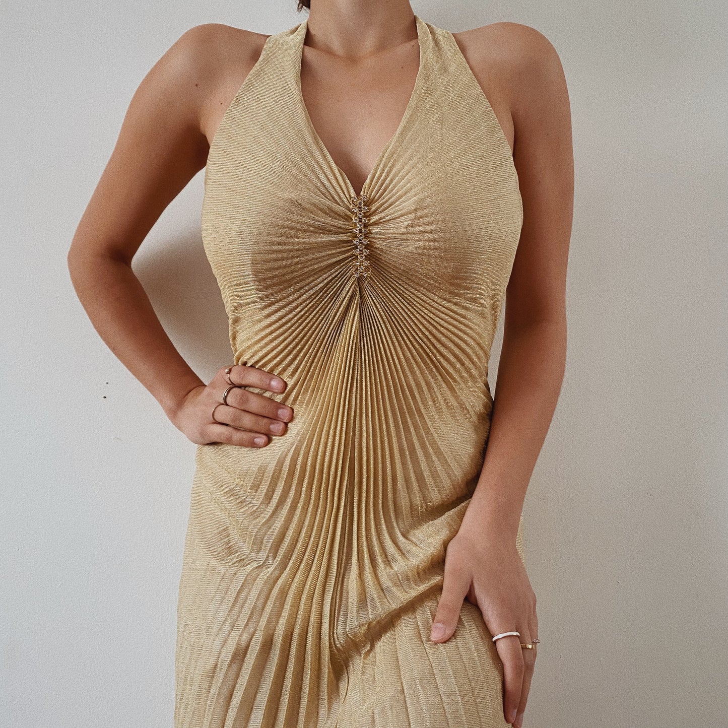 20s Style Golden Halter Butterfly Dress