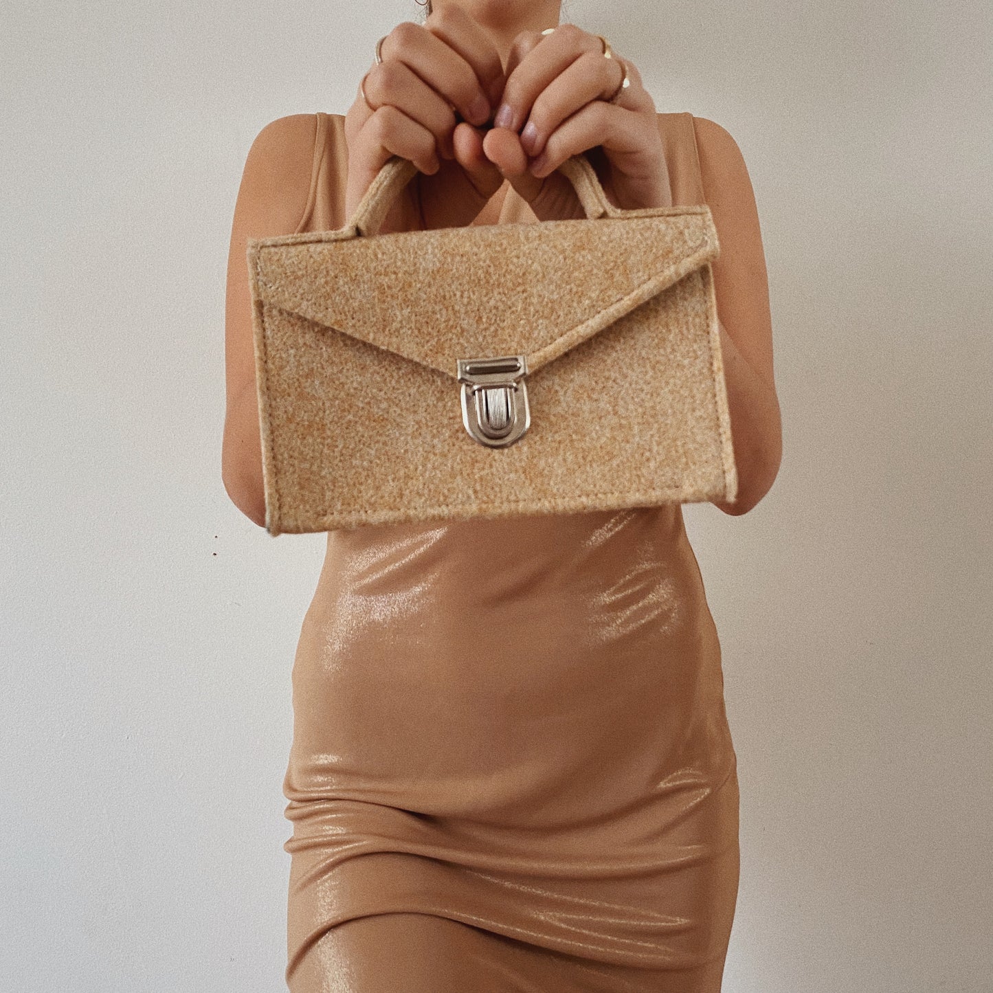 Wool Beige Mini Vintage Purse