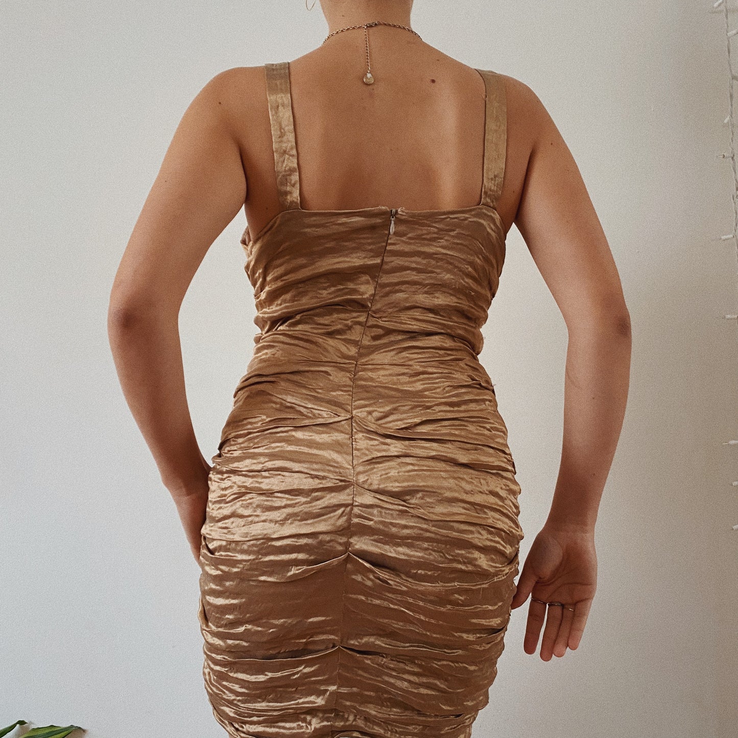 Golden Ruched Vintage Party Dress