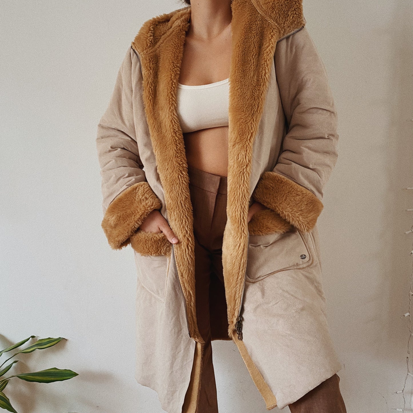 Beige Teddy Oversized Coat