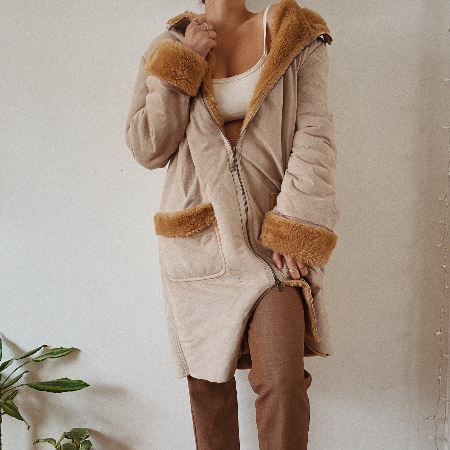 Beige Teddy Oversized Coat