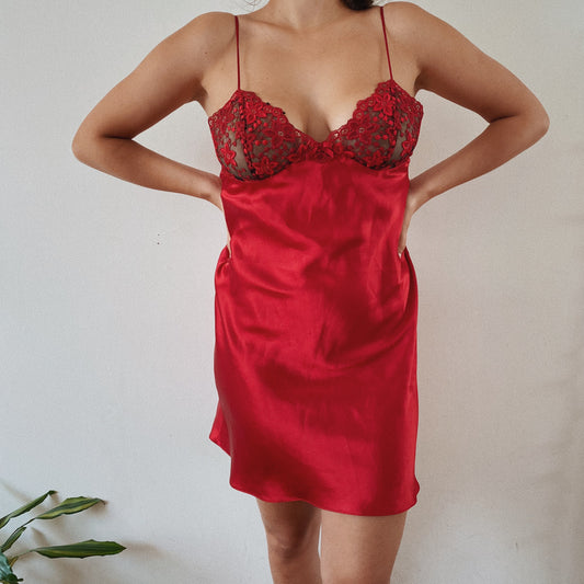 Red Sexy Slip Dress Embroidered Bustier