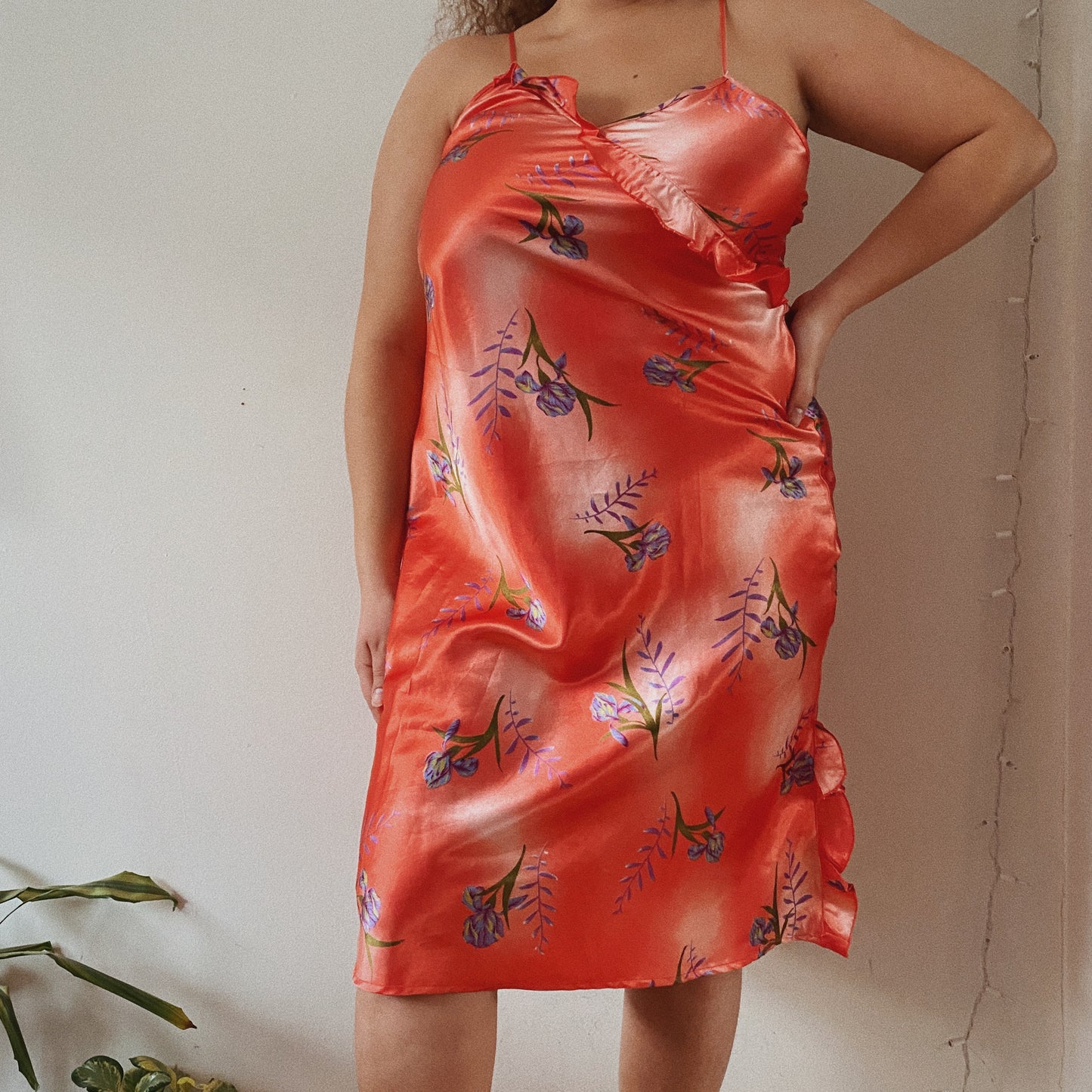 Satin Floral Coral Dress