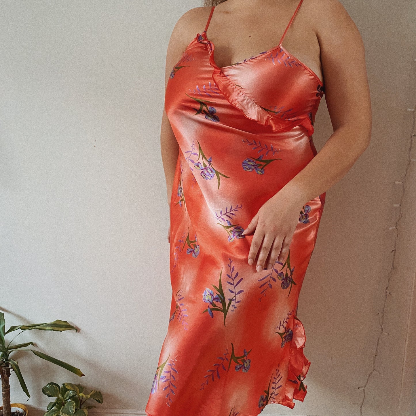Satin Floral Coral Dress