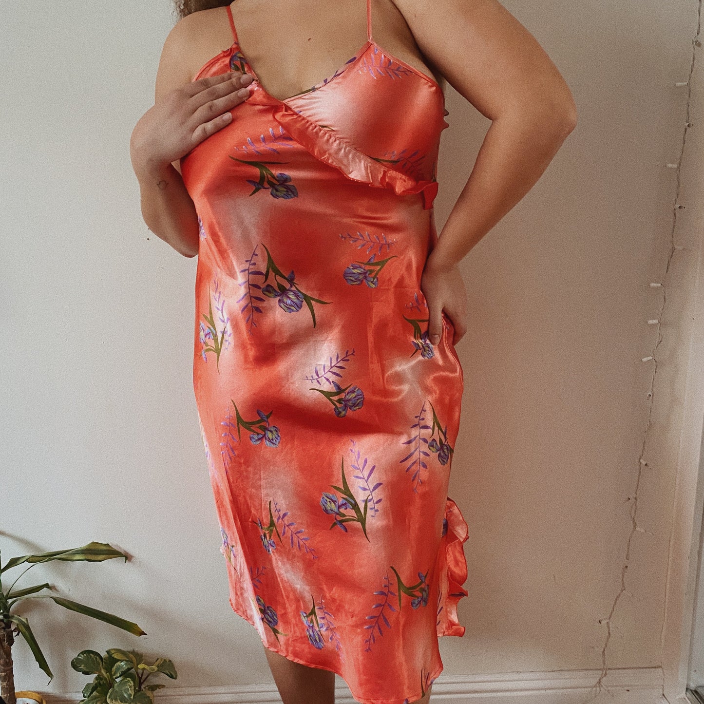 Satin Floral Coral Dress