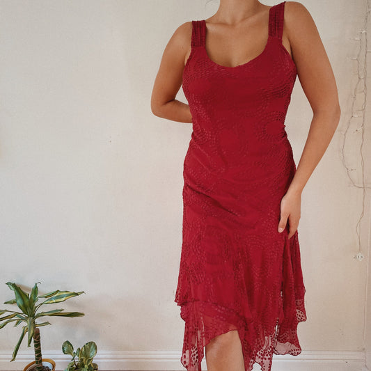 Red Fairy Silk 90s Dress
