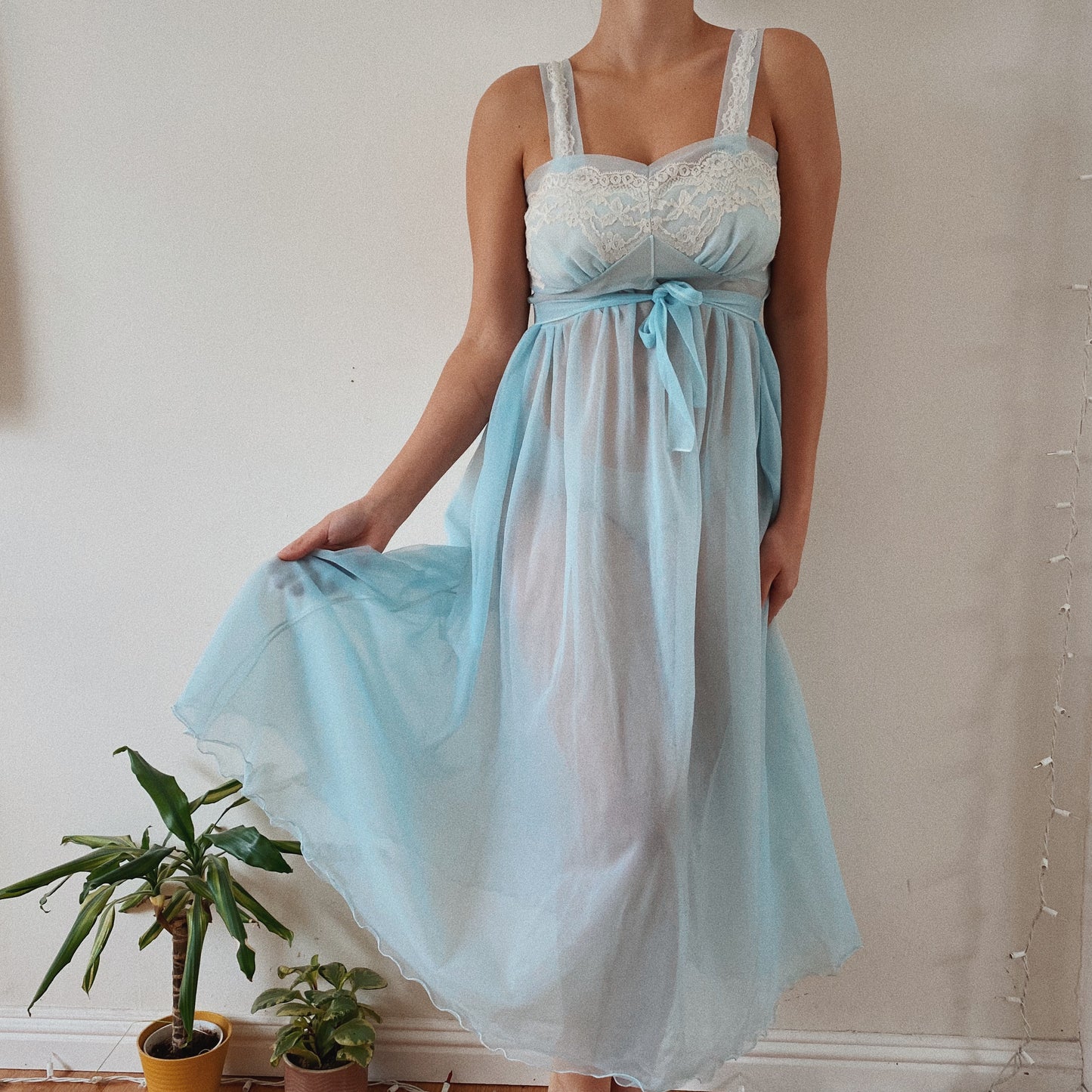 Vintage Sheer Lace Bust Blue Dress