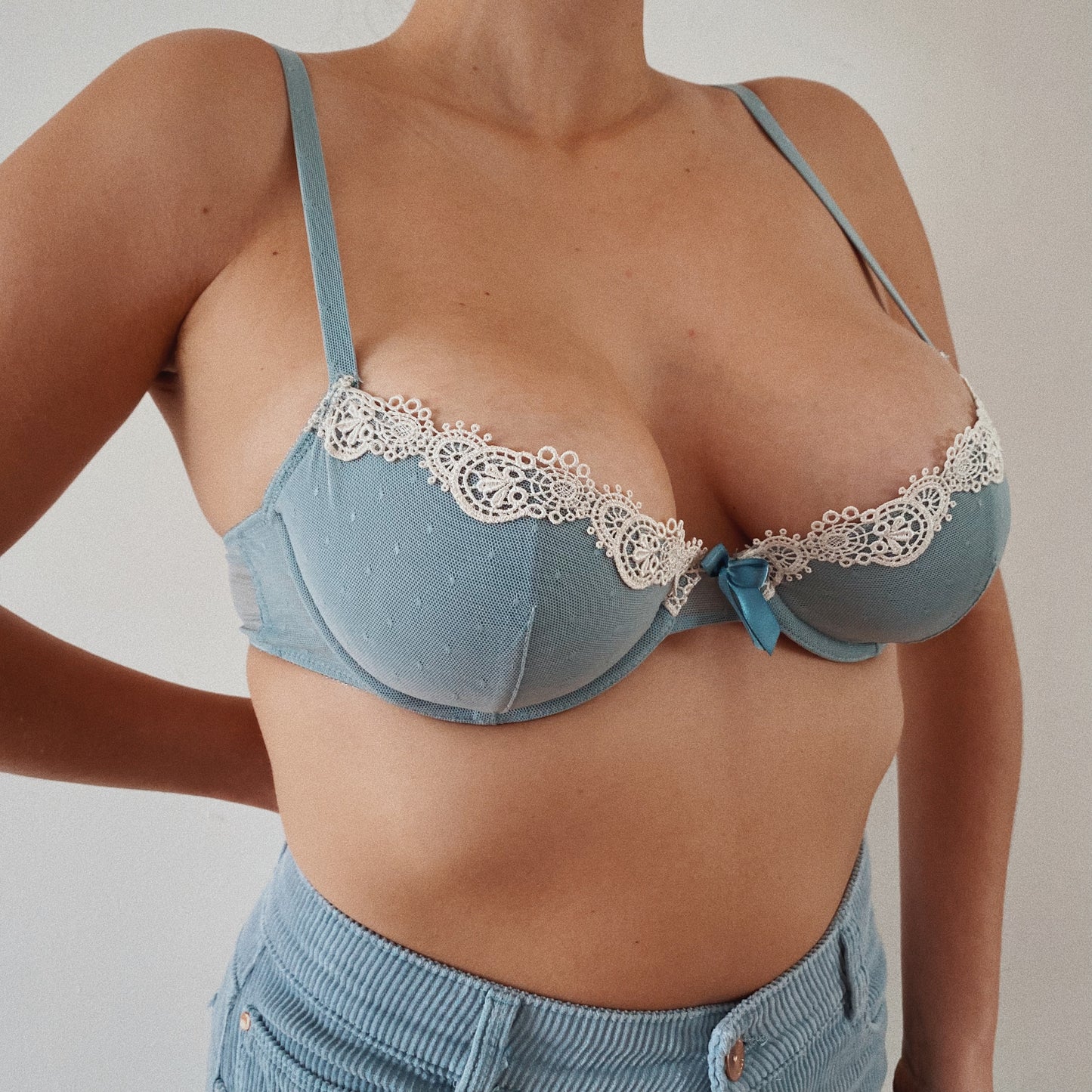 Baby Blue  Vintage Bra with Lace