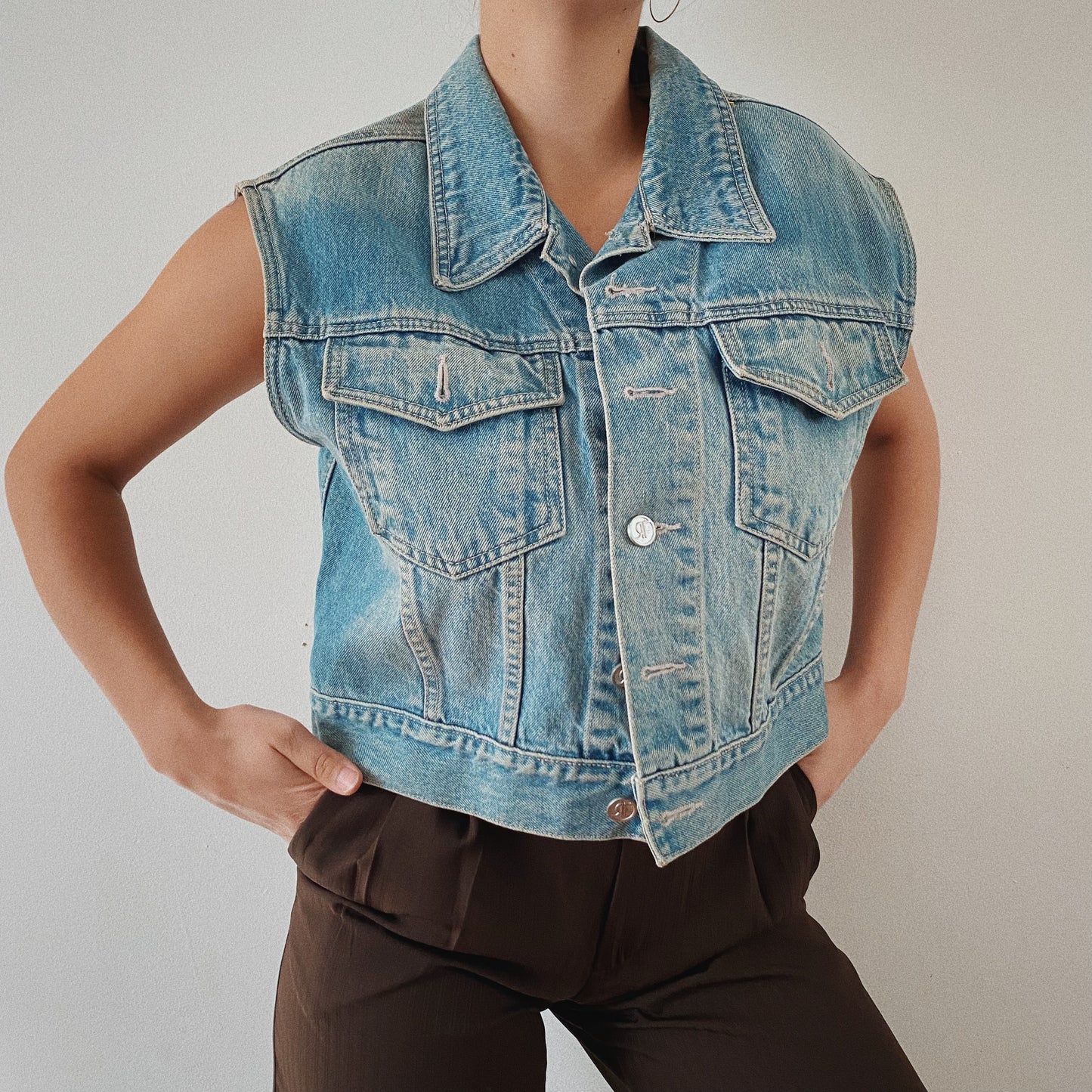 Cool Denim Crop Vintage Vest