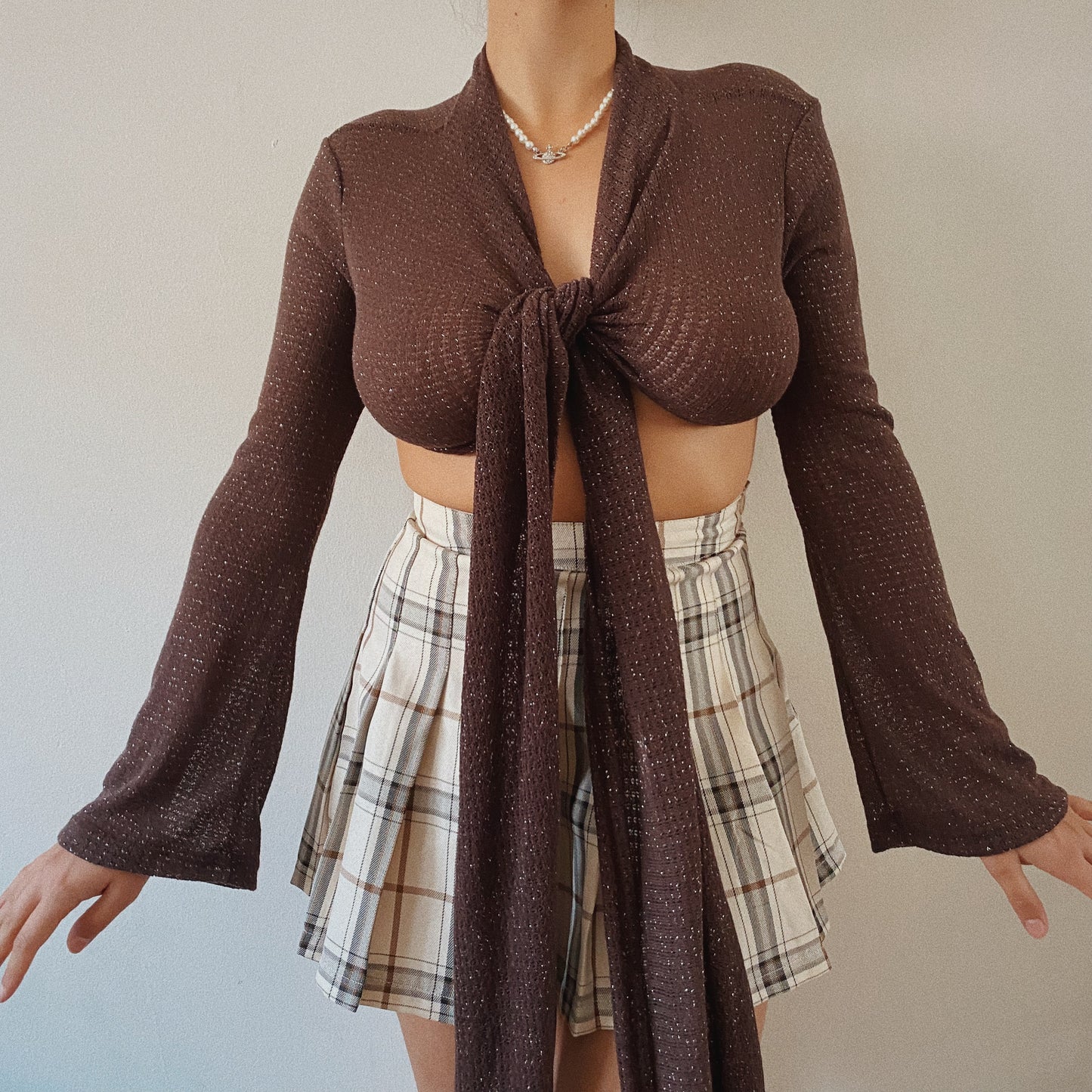 Front Tie Wrap Burgundy Knit Crop Top