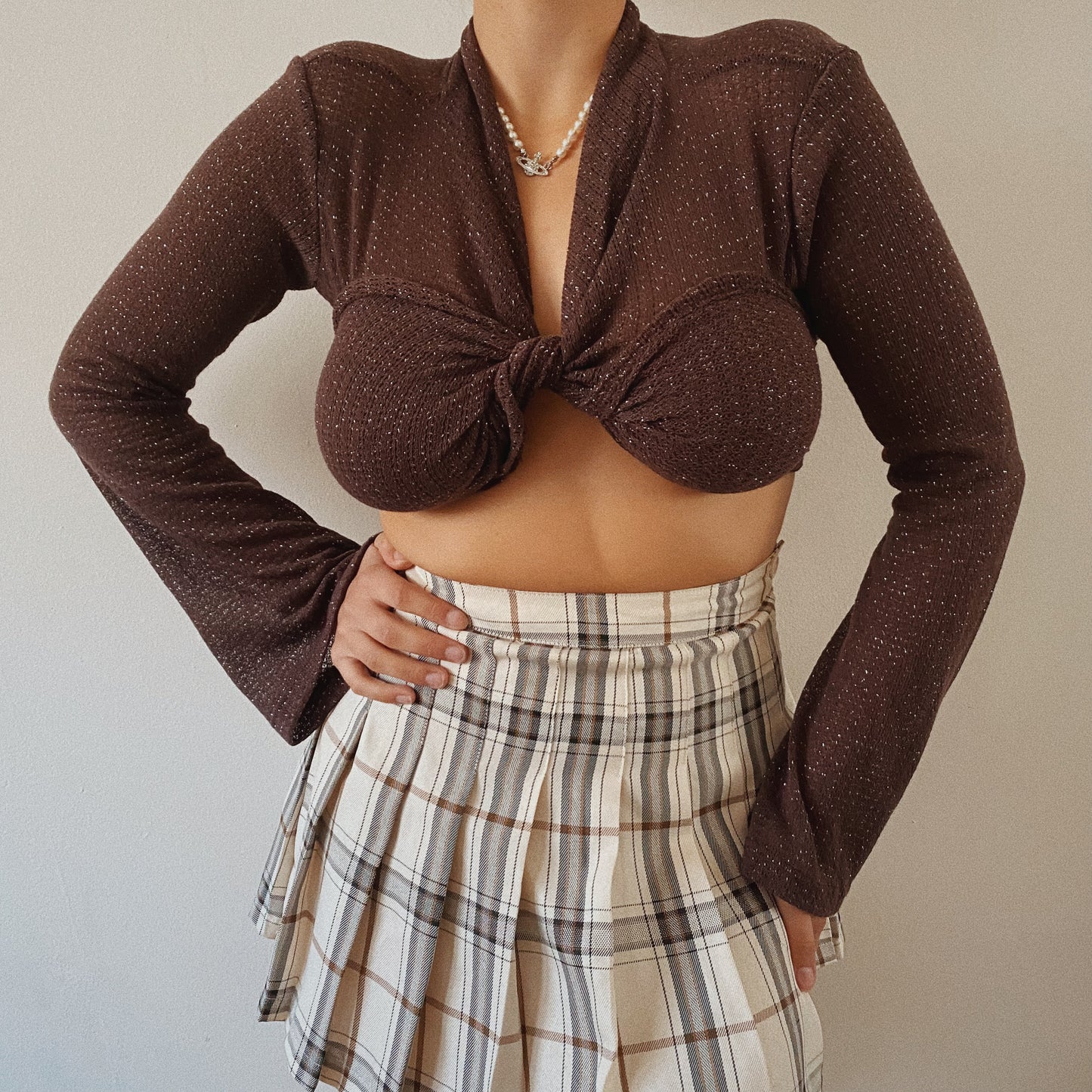 Front Tie Wrap Burgundy Knit Crop Top