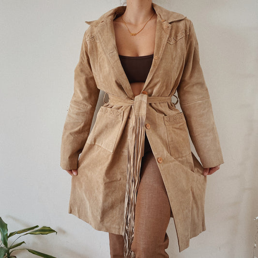 Vintage Suede Beige Trench Jacket