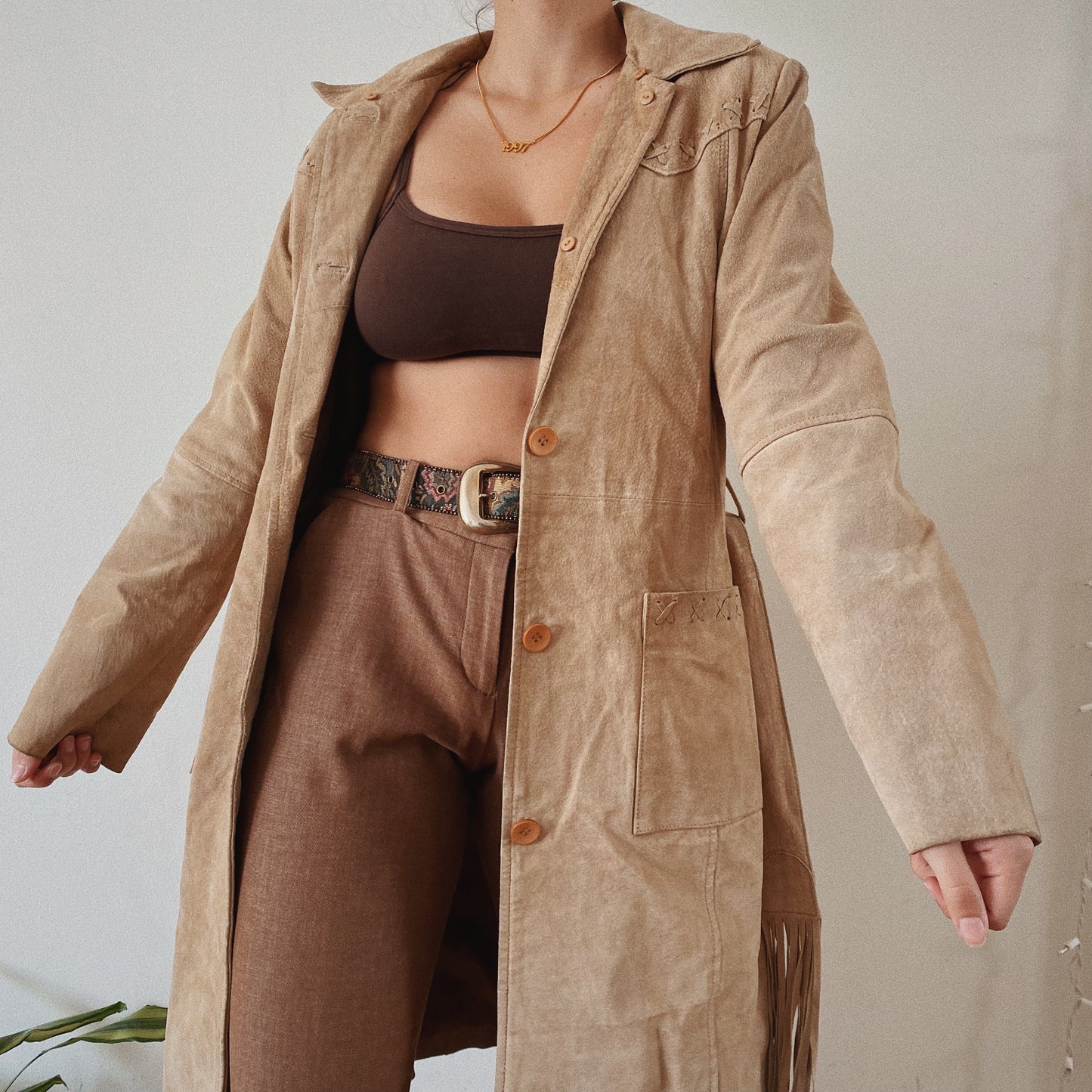 Vintage Suede Beige Trench Jacket